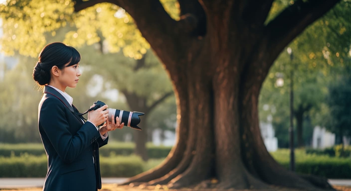 幹を眺める女性